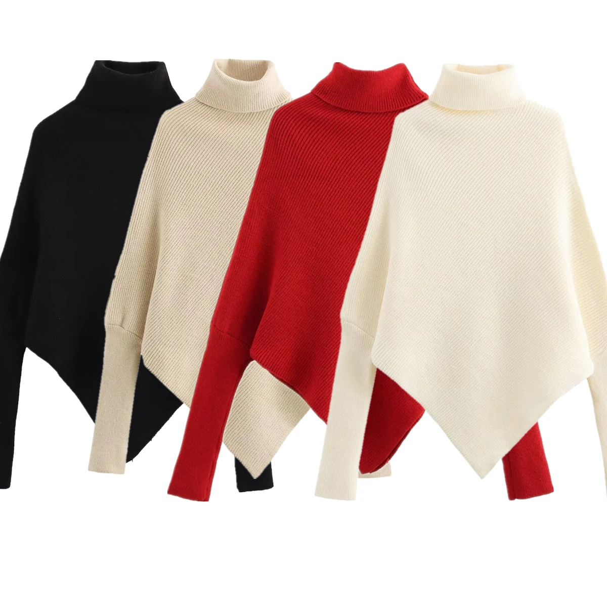 

Dave&Di Nordic Minimalist Turtleneck Sweater With Asymmetrical Design Pure Color Elegant Knit Sweater Women Top