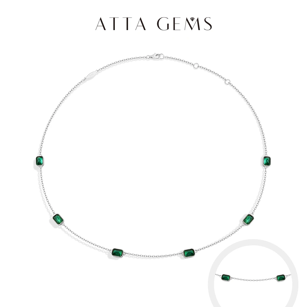 

ATTAGEMS Elegant Laboratory Zambian Emerald Necklace For Women S925 Sterling Silver luxury Wedding Bride Jewelry Gifts Hot Sale