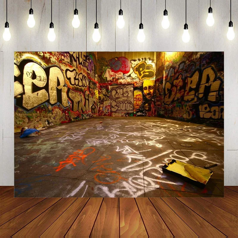 Urban Street Graffiti Wall Retro Cartoon 80'S 90'S Fashion  Happy Birthday Party Backdrop Photography Background Banner Decor