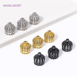 18K Gold Plated Large Flower Bead Caps Brass Metal with Zircon Crown Beads Caps Tassel Caps DIY Jewelry Making Accessories