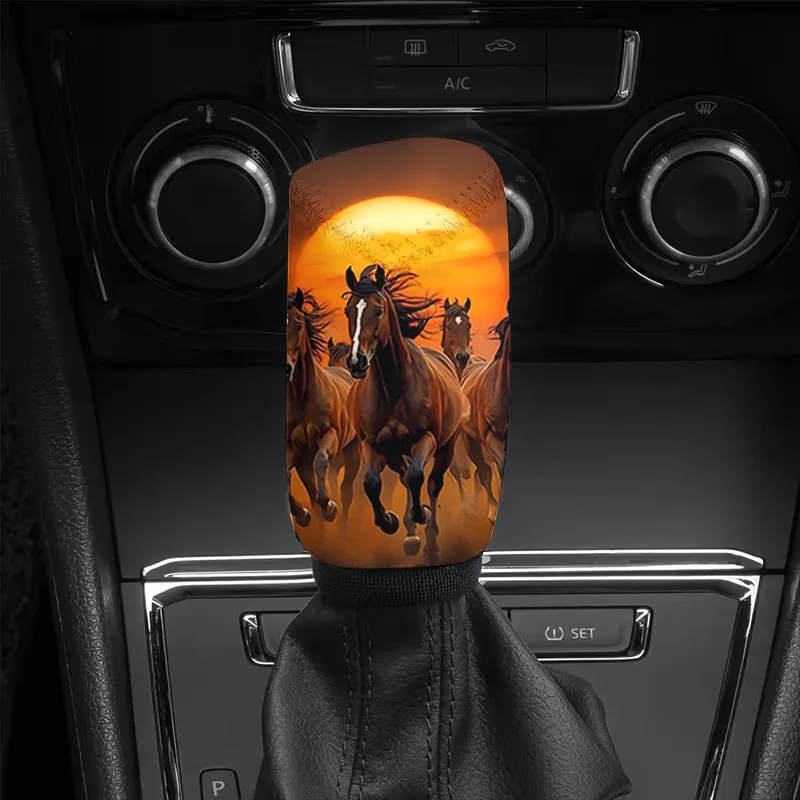 1pc Galloping Steed Print Car Gear Shift Dust Cover, Compatible With Multiple Car Models, Car Gear Shift Knob Cover, Printed De