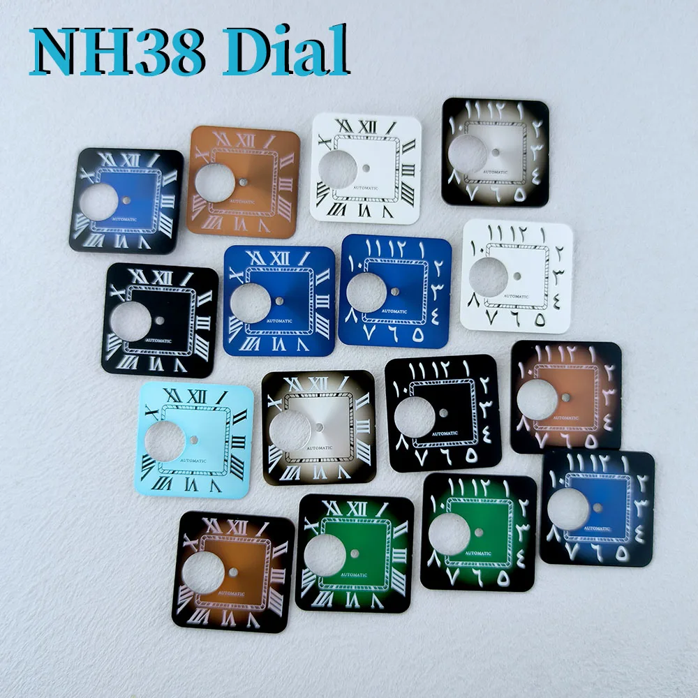 26.8mm NH38 Watch Square Dial Customized Logo Dial Roman Numerals Dial Open-Heart Dial Fit NH38 Movement Watch Accessories