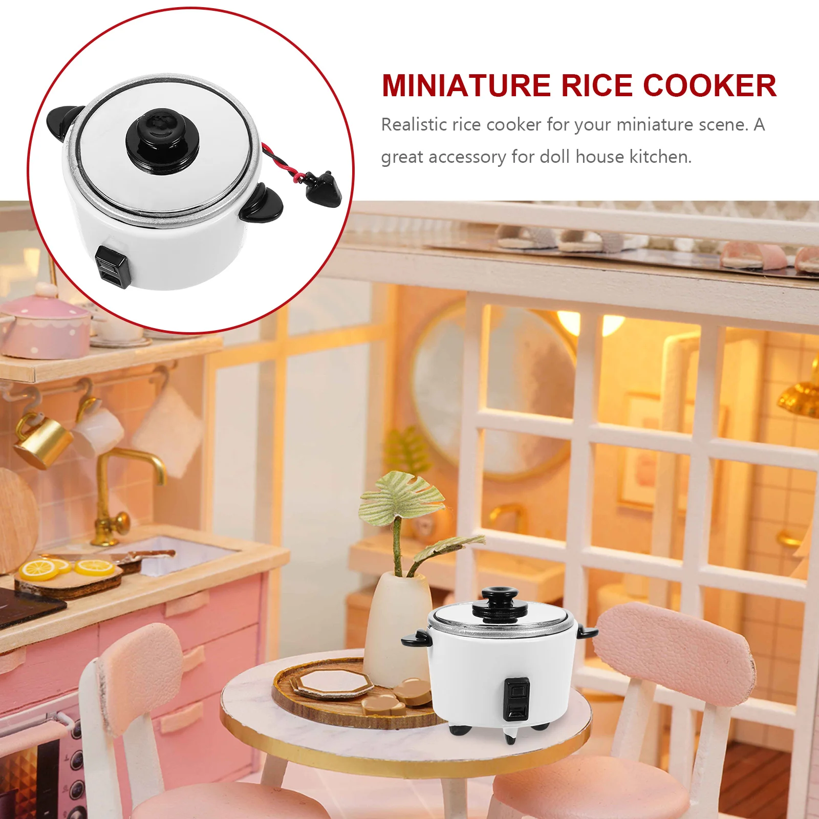 Casa 1:12 Casa delle bambole fai-da-te Mini cucina Simulazione Cuociriso (un pacchetto) Giocattolo Prop Metallo Foto elettrica