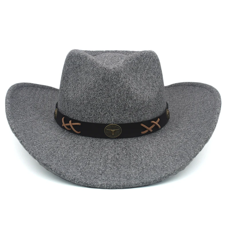 Men Women Wool Blend Western Cowboy Hats Wide Brim Sunhats Party Travel Sombrero Outdoor Caps Classical Retro Adjustable Size