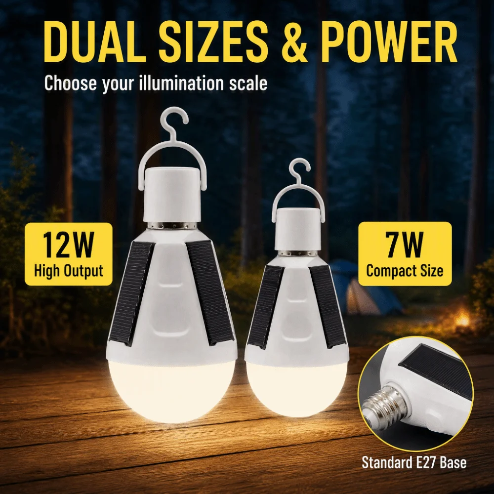 New Flicker-Free Rechargeable LED Bulb 7W 12W Emergency Light Bulb Portable Solar Charging Rechargeable Emergency Light Camping