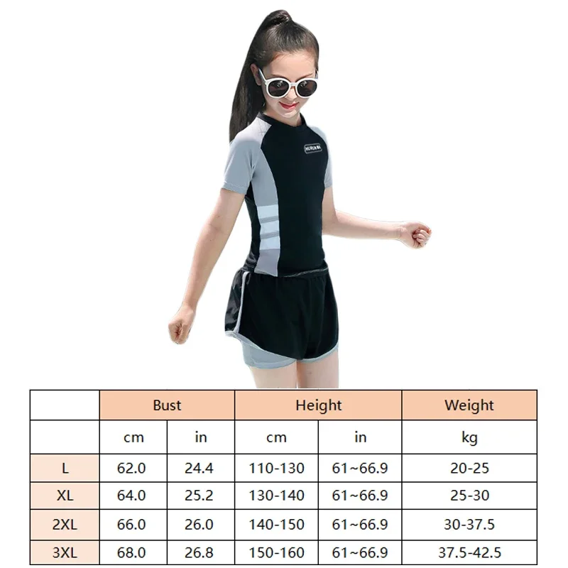 Kids Girls 2Piece Swimsuit Summer Fashion Quick-drying Short-sleeved T Shirt + Shorts Swimwear Beach Tankini Bathing Suit