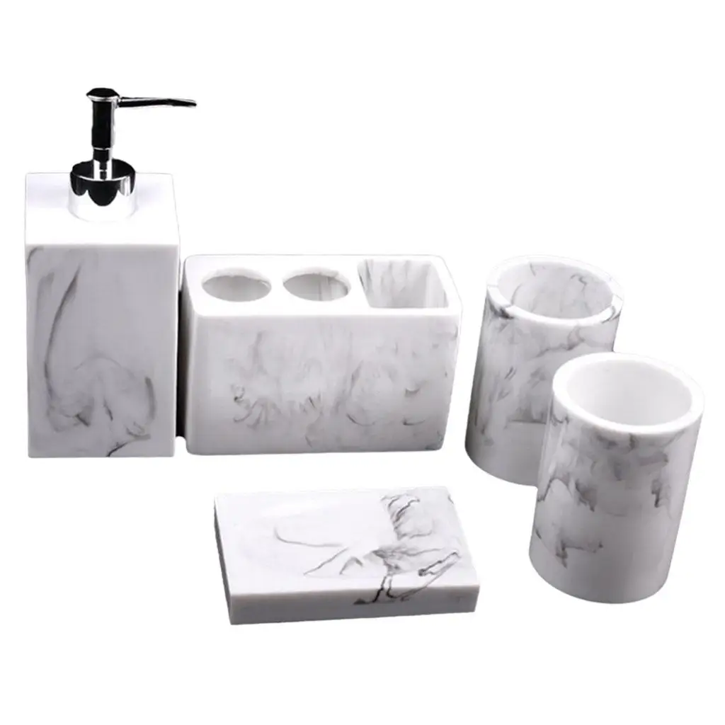 Bath Bathroom Accessories Set 5-pack Toothbrush Holder Soap Dispenser Sturdy