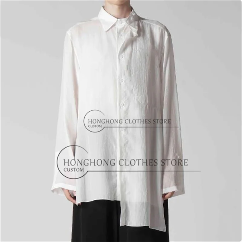 

2025New single-breasted double-collar design medium-length shirt made of cotton and linen, long-sleeved, loose and irregular hem