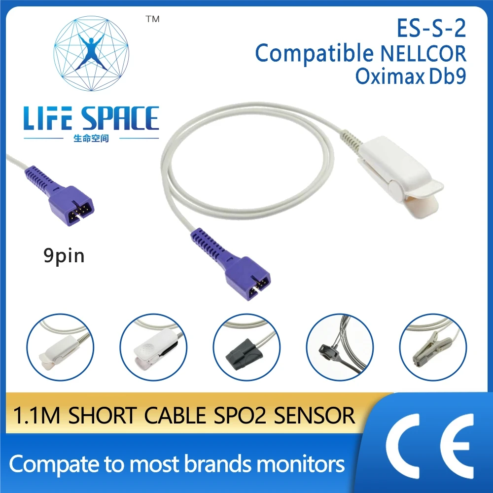 

Многоразовый датчик насыщения кислородом Spo2, кабель 1,1 м, зажим для ушей для пальцев взрослых, силиконовая модель Y для NELCOR OXIMAXS DB9, портативный монитор Cardiaco