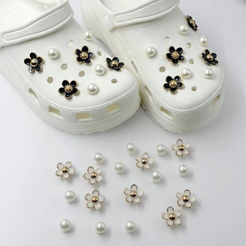 3D Niedliche Gänseblümchen-Perlen-Schuhcharms-Set für Pantoletten, Gartenschuhe, DIY-Clogs, Schuhschmuck, Schuhschnallen-Pins, Schuhdekorationsgeschenke