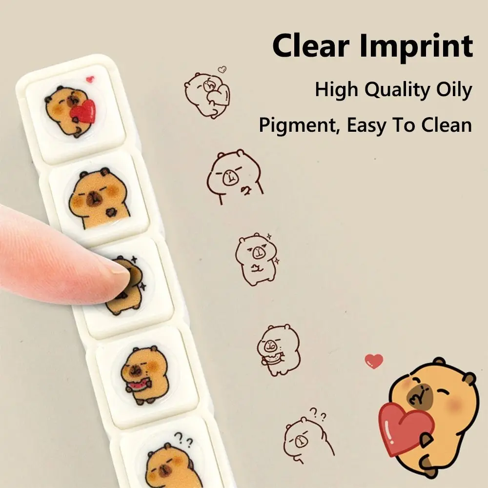 6PCS/Set Cute Plastic Self-ink Seal Capybara Patterns DIY Album Journal Planner Capybara Stamps Photo Album Stamp Students