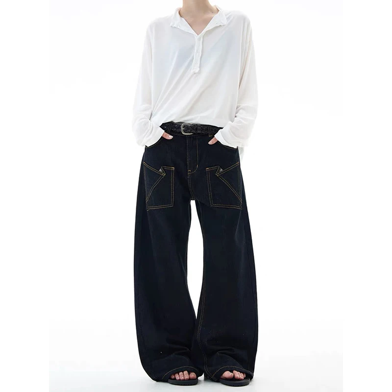 YIBASHU النساء السود فضفاض Y2K الأمريكية شارع العليا الجمالية تصميم الأزياء 2000s ريترو الجينز السراويل الطويلة الملابس 2025 جديد #3