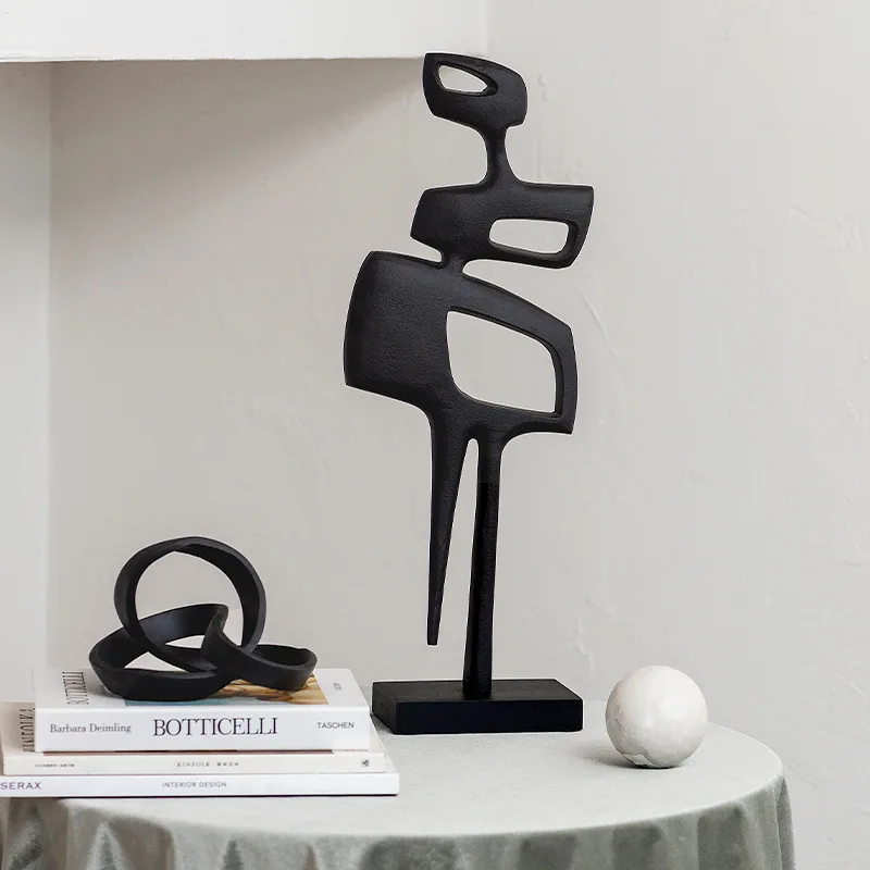 Creative black aluminum irregular art abstract hollow geometric ornament, personalized decoration in the exhibition hall