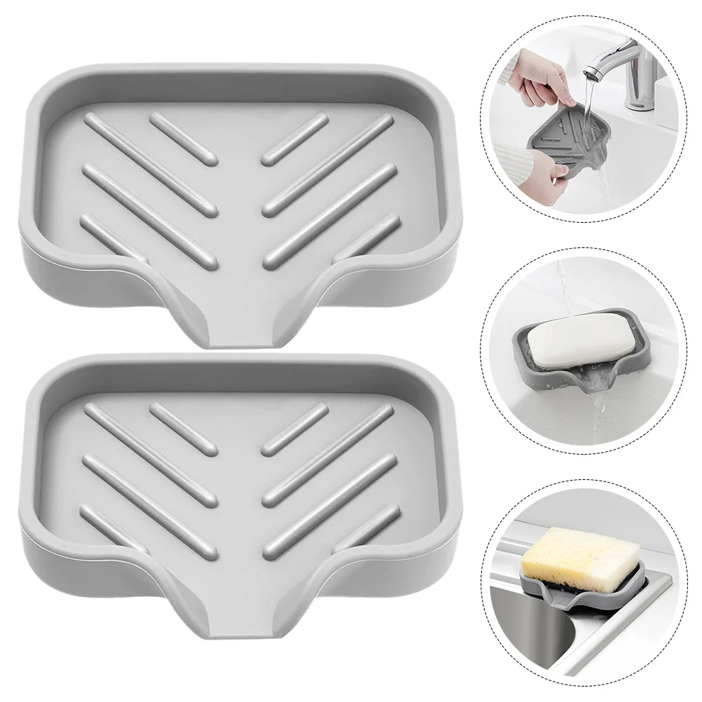 

2pcs Grey Soap Dish Bathroom Soap Holder for Bathroom Shower Compact Draining Travel Portable NonSlip Safe Use