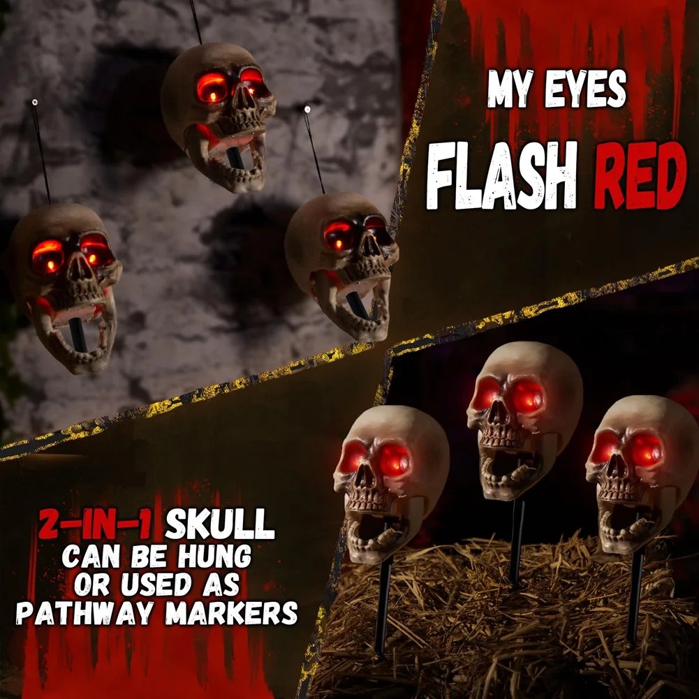2026 New Tool Halloween Floating Scary Skull, Pathway Markers Light Up Eyes, Haunted Horror Prop for Indoor, Outdoor