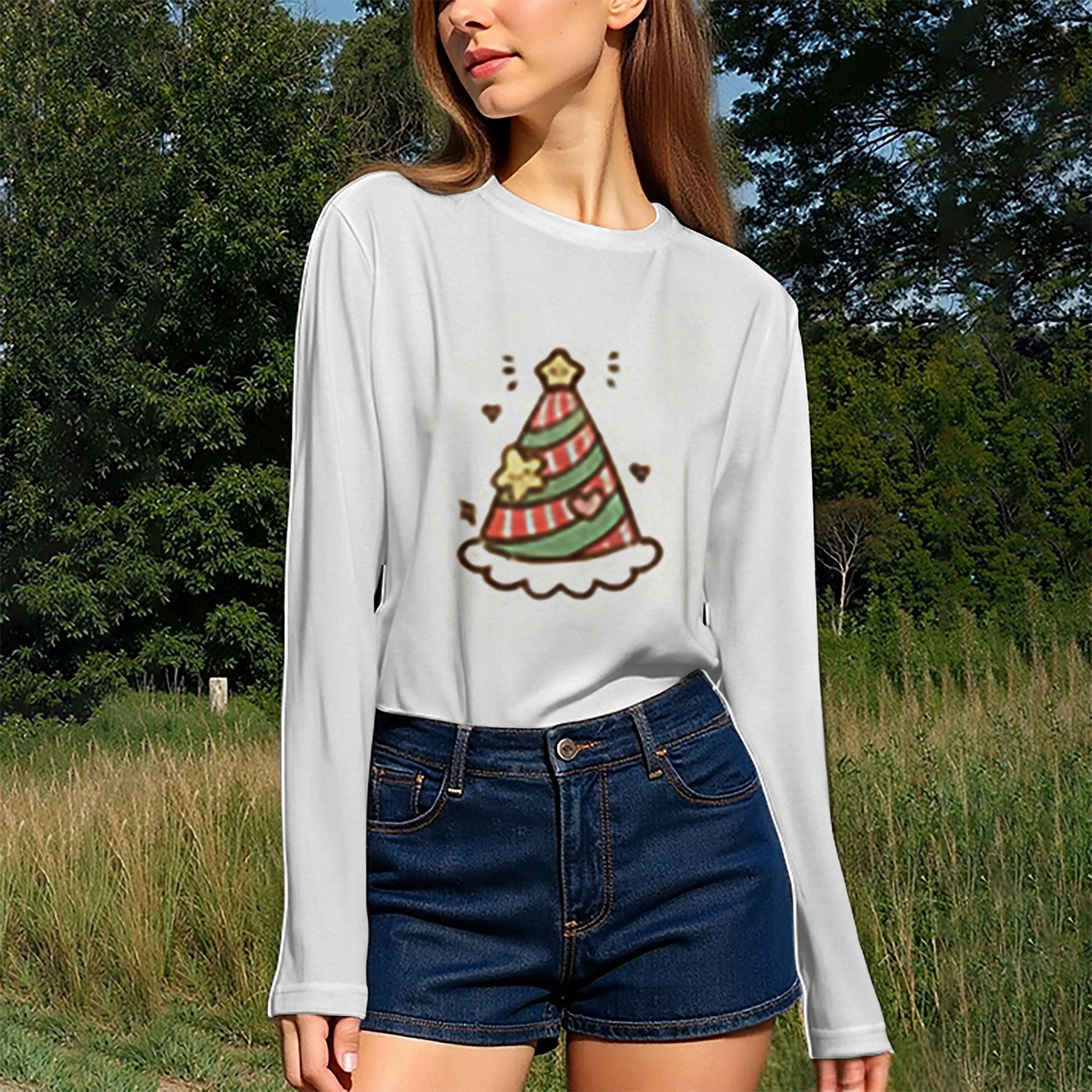 تي شيرت نسائي كاجوال برقبة دائرية وأكمام طويلة مناسب لجميع أنواع وأنماط الجسم وسهل المطابقة للارتداء اليومي. #1