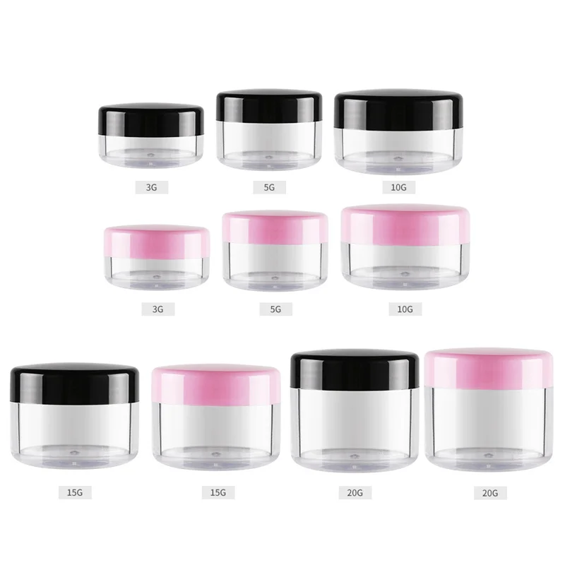 3/5/10/15/20g Cosmetic Jars 20/35pcs Black Small Plastic Makeup Pot Jar Pink Refillable Transparent Sample Bottles for Lip Blam