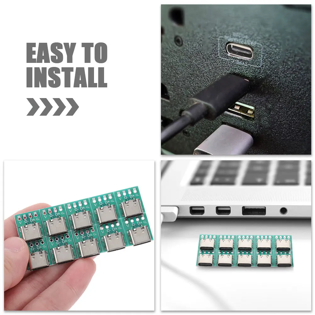 

12pcs Usb C Type-C 3.1 Female Board Socket Connector Diy Splitter Pcb Converter For Data Line 1 To 3 Convertor Extension Hub
