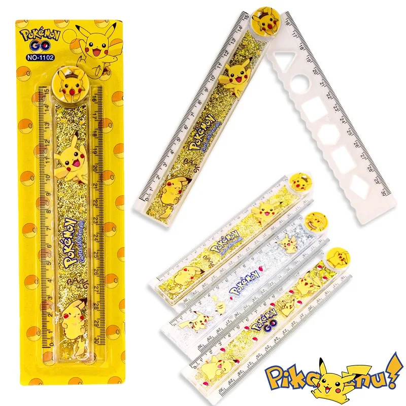30cm Pikachu Folding Straight Ruler Stationery Student Cute Anime Measuring Tool Drawing Hourglass Rulers Kids School Supplies