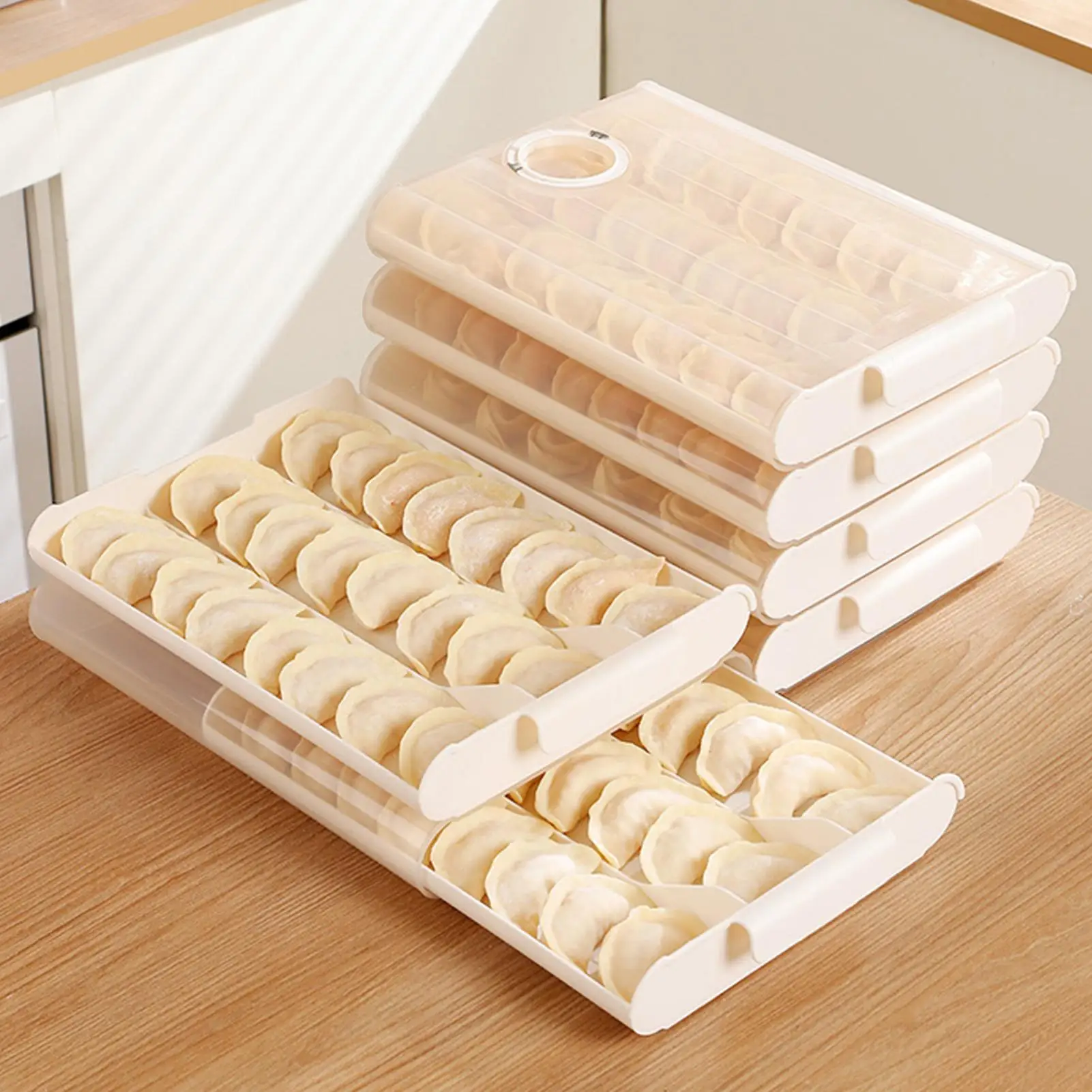 Dumpling Storage Box Pull Out Drawer Stackable Non-Stick Freezer Tray Flat Food Storage Containers For Cookies Wonton Donuts