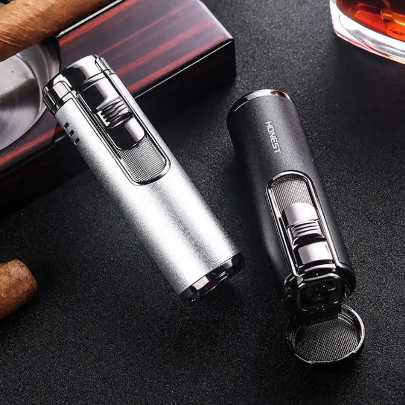 Honest Butane Gas Cigar Lighter, Windproof Jet Red Flame, Metal Turbine Lighter, Exquisite Gift for Men, Cigarette Accessories