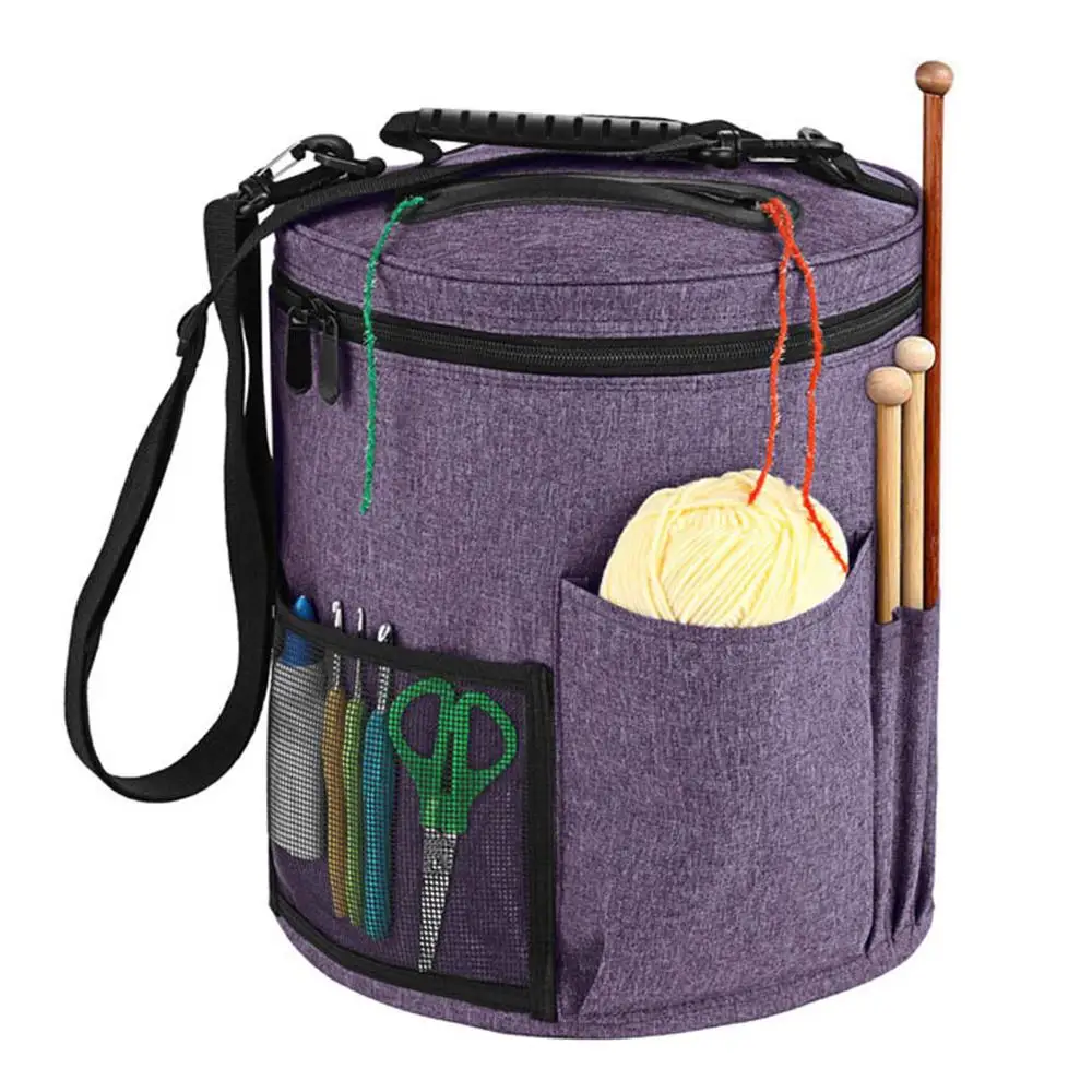with Front Pocket Knitting Yarn Storage Bag Portable Wool Ball Holder Crochet Organizer Tote Hooks and Needles Storage