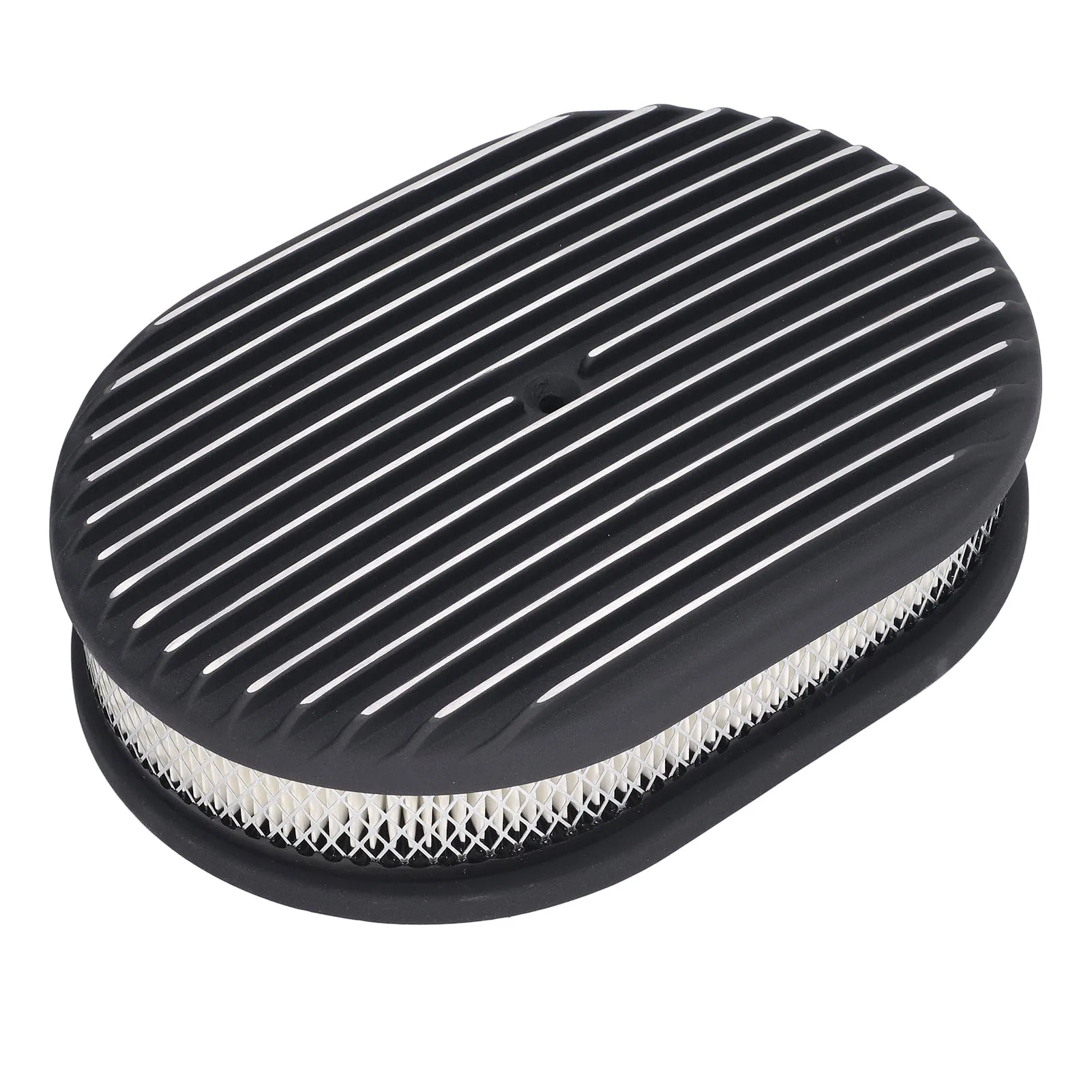 Limpiador de aire con aletas completas, aleación de aluminio, negro, para carburadores con apertura de 5 1/8 pulgadas y 4 barriles, limpiador de aire de 12 pulgadas, limpiador de aire con aletas completas
