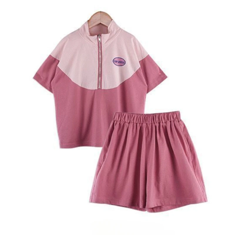 Summer Baby Girls Clothes Set Children Patchwork Zip Tshirts and Shorts 2 Pieces Suit Kid Short Sleeve Top Bottom Tracksuit