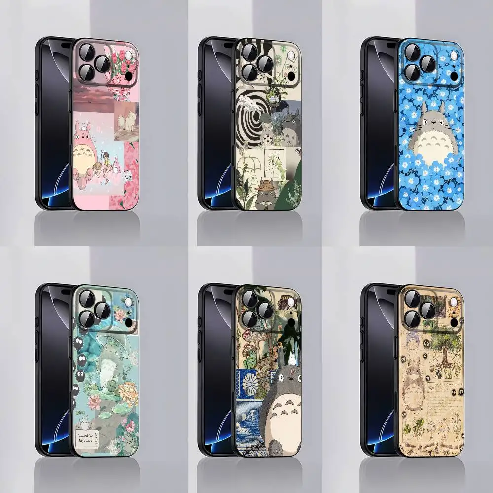 

Manga T-Totoros Cat Phone Case For iPhone 17,16,15,14,13,12,Pro,Max,Plus,E,Air,Mini Black Protective Cover