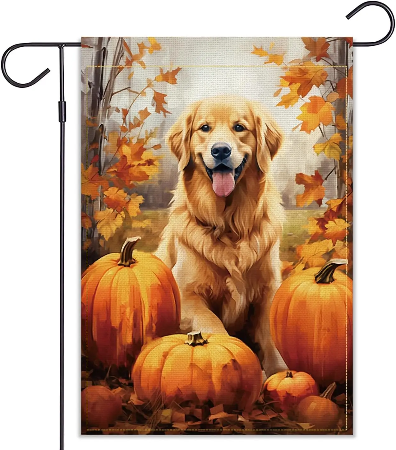 Balgardekor Welcome Fall Golden Retriever Garden Flag for Outside Dog Pumpkin Thanksgiving 12x18 Double Sided Small Burlap D zzo