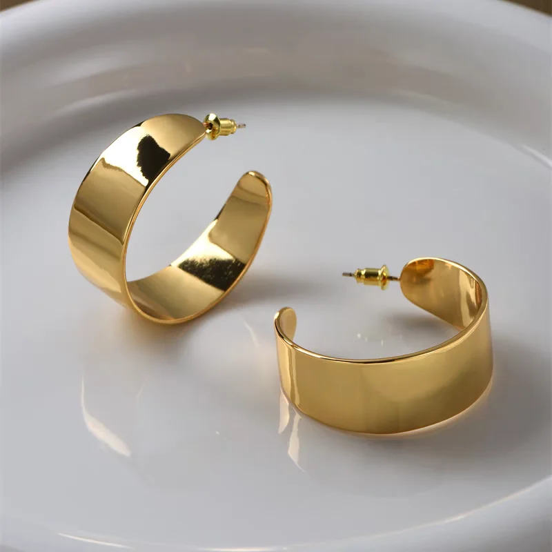 Brass With 18k Gold Big Hoop Earrings Women Jewelry Punk Designer Club Cocktail  Party Boho Japan Korean