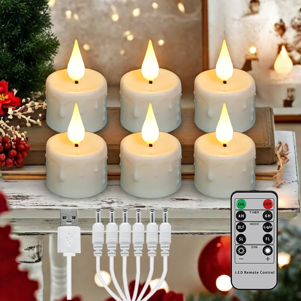 FPOO 6/12pcs Rechargeable Led Lighting Candles Electronic Flameless Timer Remote Control Christmas Home Decoration Candle Light