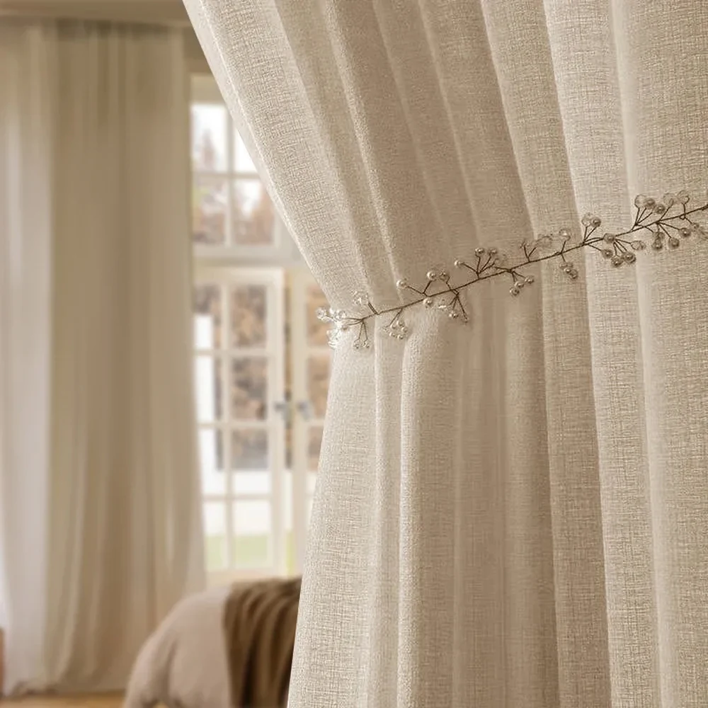 Natural Linen Japanese Home Door Curtain, Elegant Home Decor, Light Filtering Window Divider for Living Room & Bedroom