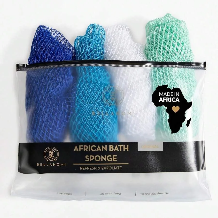 

【New style】4 Piece African Exfoliating Net Sponge Long African Bath Sponge, Authentic Lourced From Nigeria, Great For Daily Use