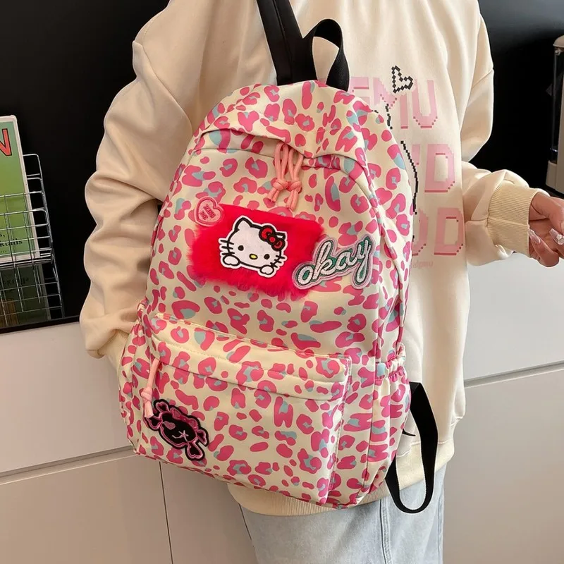 

Cartoon Sanrio Girls Hello Kitty Cow Print Backpack Cute Kawaii Ins Style Premium Japanese School Bag For Female College Student