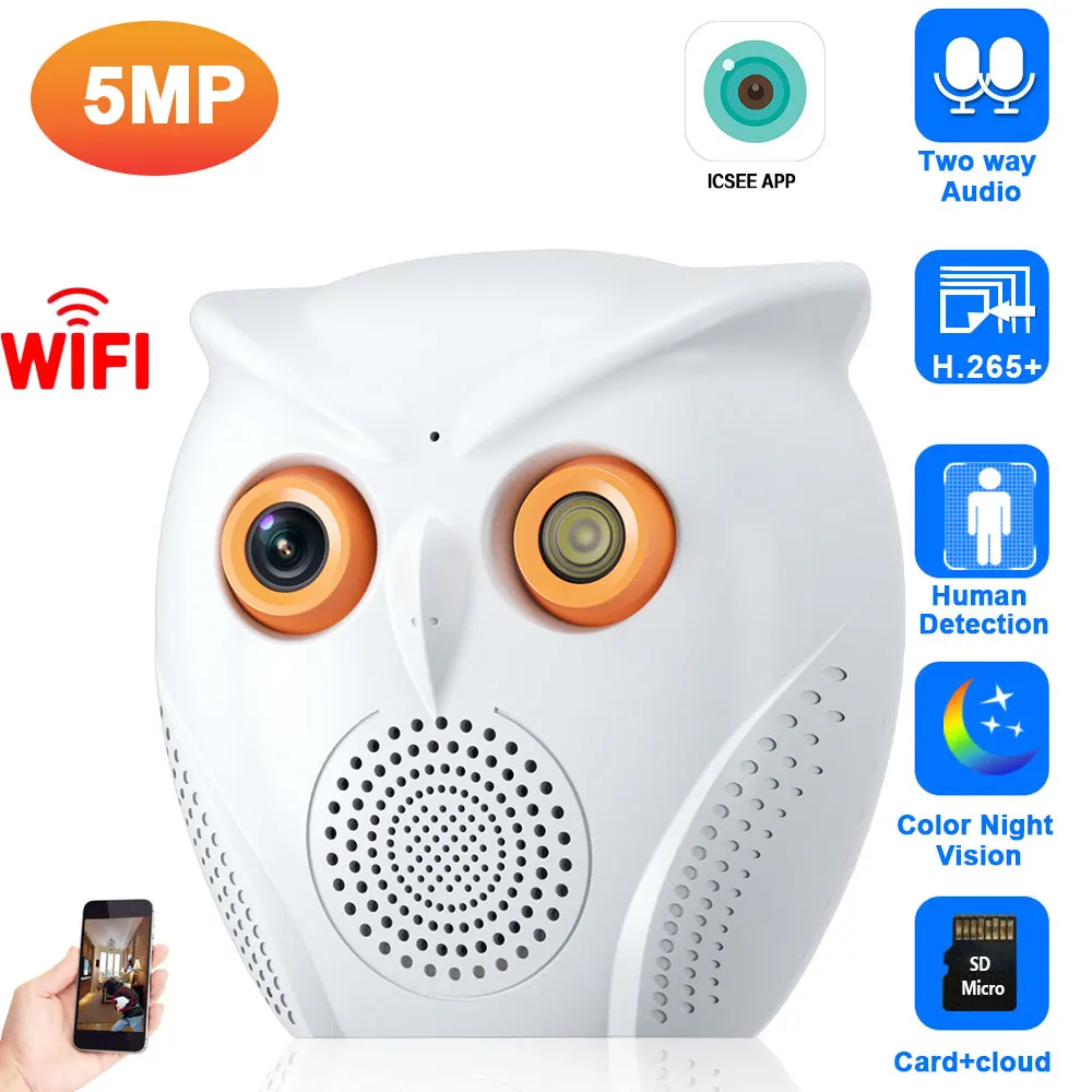 

5MP WiFi IP Security Camera Indoor Icsee Human Detection Wireless CCTV Video Surveillance Camera Home Smart Baby Monitor Camera