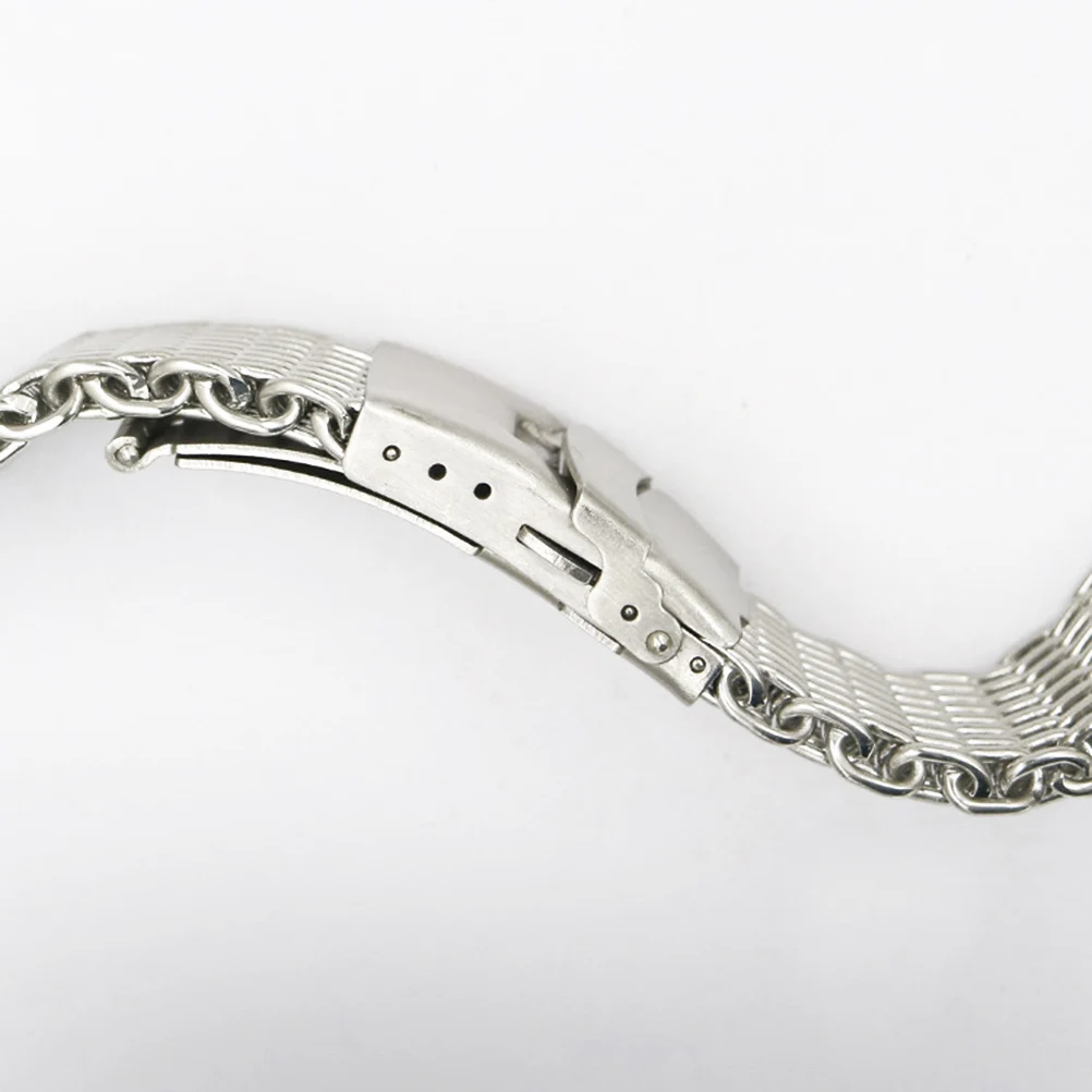 

20Mm Shark Mesh Stainless Steel Watch Band Strap Folding Clasp Long Pattern Silver Durable For Daily Business Sports Use Watch