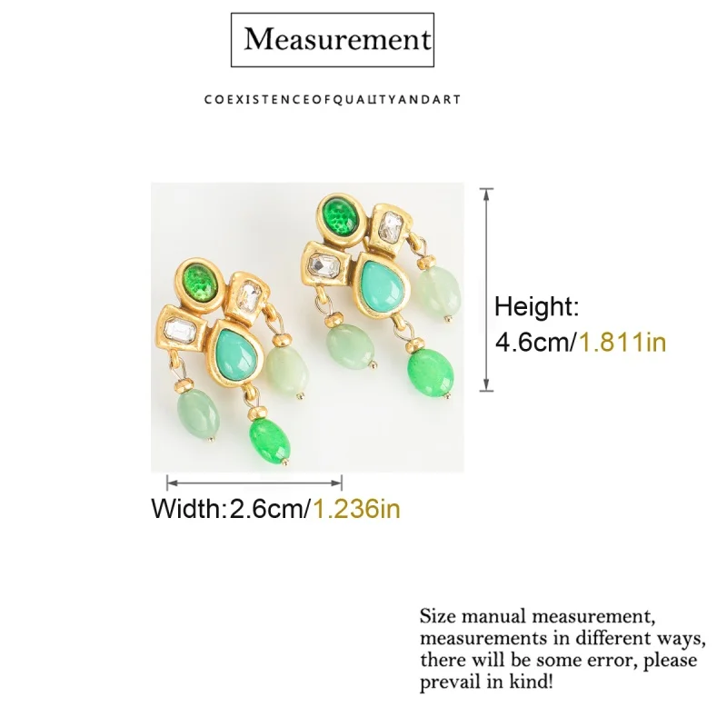 Gothic Vintage Drop Dangle Earrings for Woman Tassels Water Droplets Natural Green Stone Gold Color Antique Jewelry Designer New