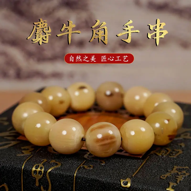 Authentic Tibetan natural ox , -end men's collectible bracelet, premium Arctic musk ox horn with high oil