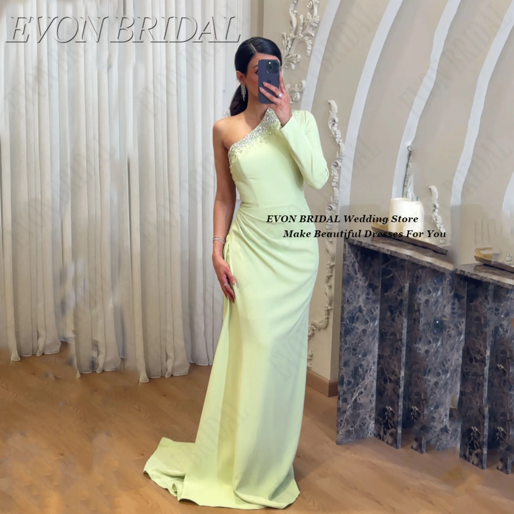 

One-Shoulder Elegant Party Dresses Temperament Fishtail Dresses For Special Occasions Classic فساتين سهرة EVON BRIDAL Customized