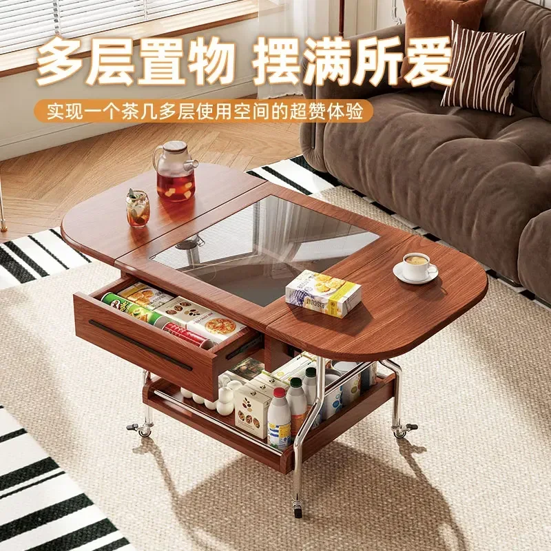 The coffee table can be moved and folded. The coffee table is simple and creamy. 2024 new sofa side cabinet small