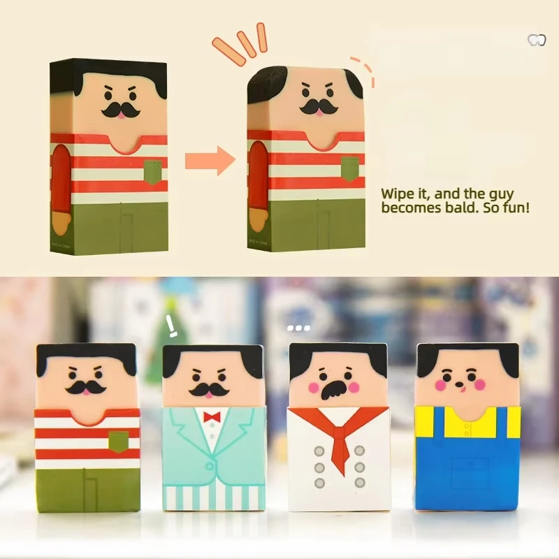 1PCS/4PCS Genius Eraser Student Stationery Bald-Head Smart Eraser Stationery Styles Shipped Randomly