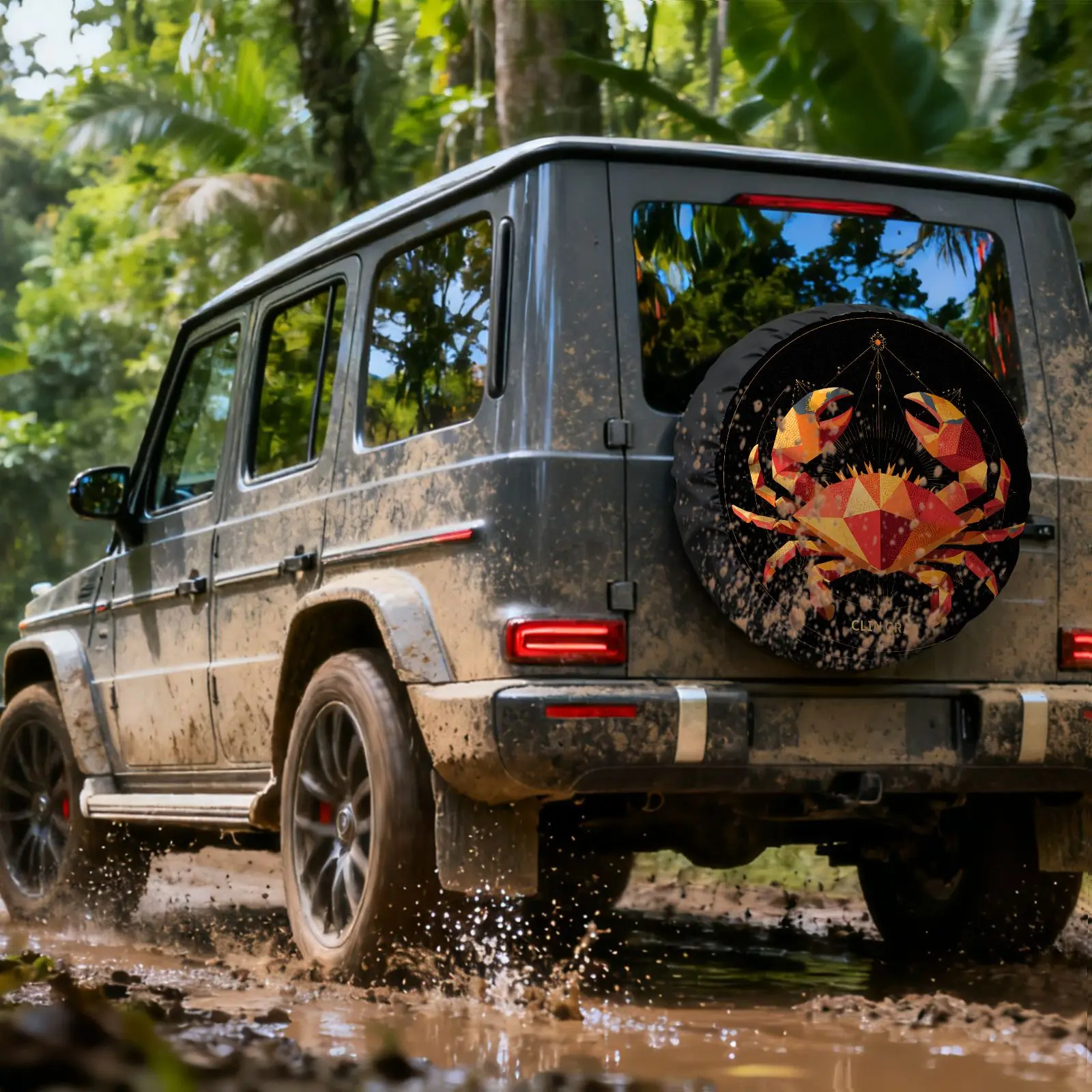 

Geometric Crab Zodiac Cancer Design Spare Tire Cover Durable Polyester Outdoor SUV RV Wheel Protector