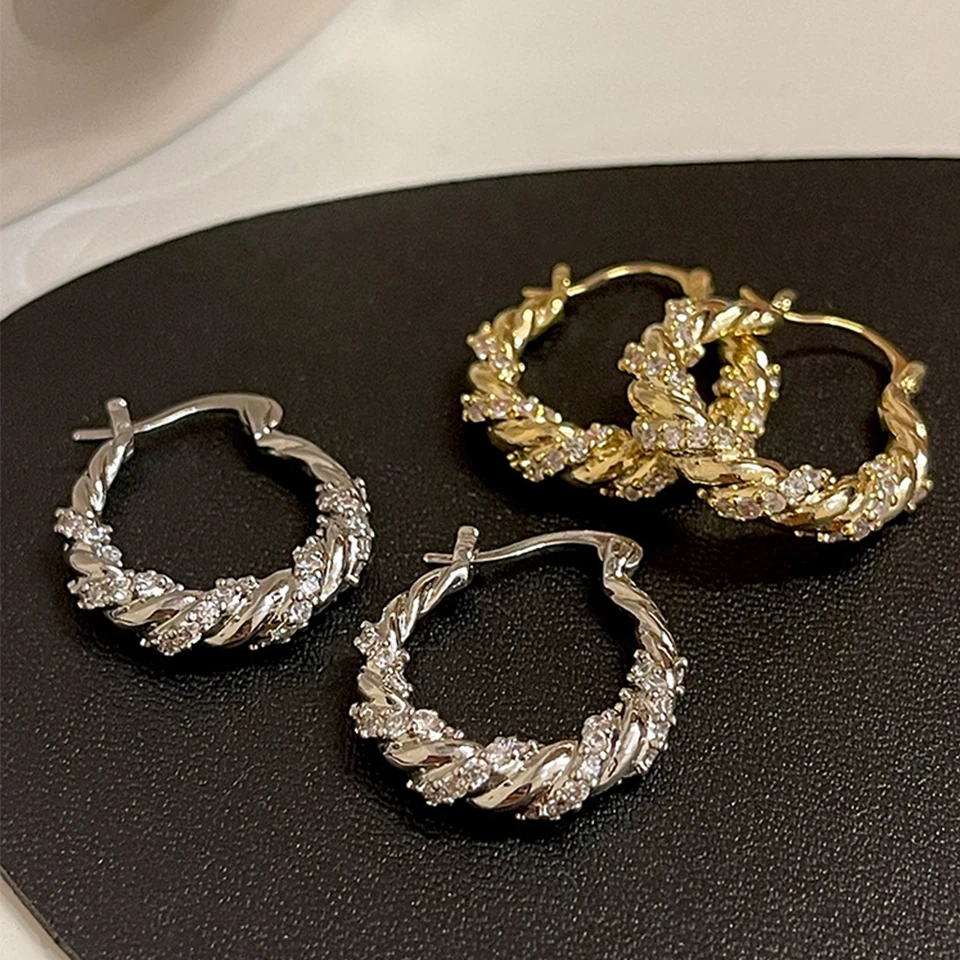 ZAKOL New Unique Shiny Zircon Winding Hoop Earrings for Women Fashion OL Style Gold Color Ear Accessories Party Jewelry image 3