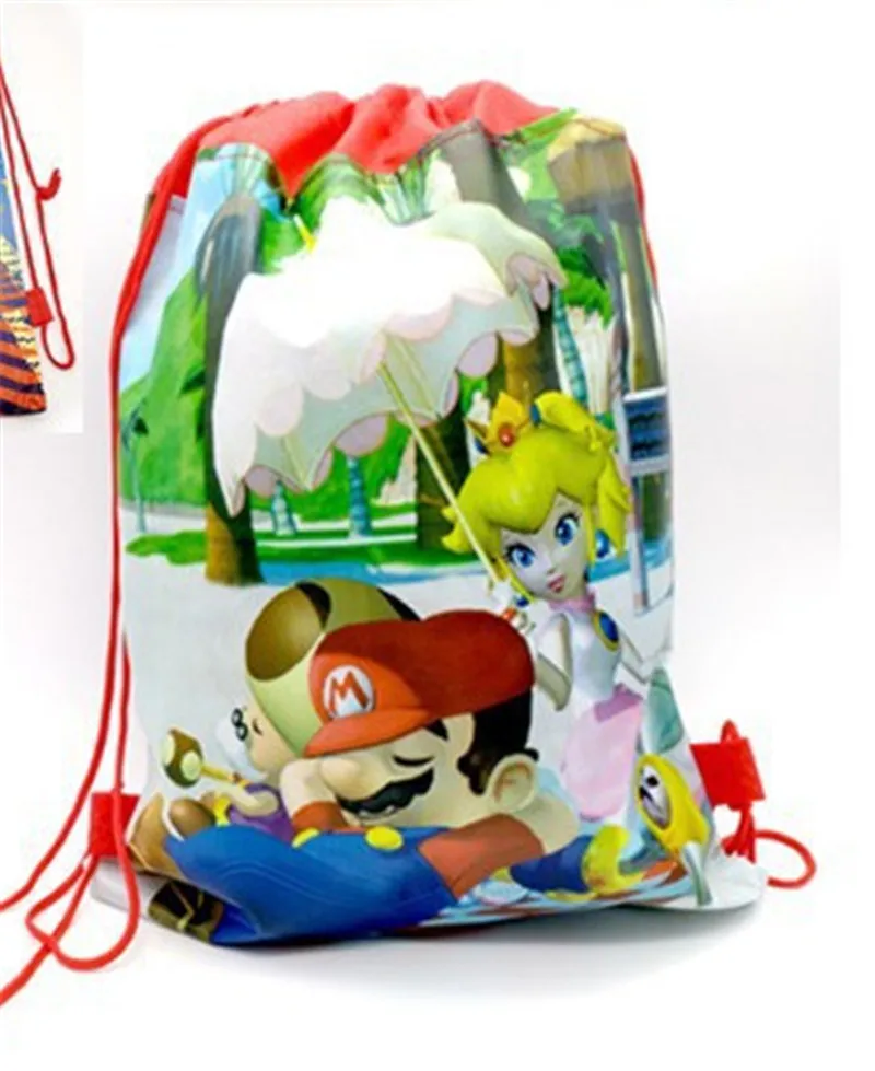 27*35 cm Super Marios Bros Gift Bag non-woven Verjaardagsfeestje Gunsten Gift Boodschappentas Trekkoord Rugzak meisjes Feestdecoratie