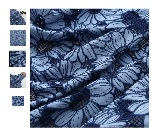 Mengrui's popular cotton fabric laser embroidery sunflower high-end women's dress fabric clothing handmade DIY 90-128CM