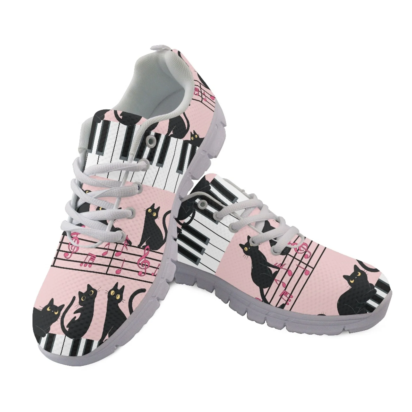 Coloranimal Cat Planet Pattern Walking Shoes Mesh & EVA Sole Fitness Shoes Lace Up Trainers Footwear for Women