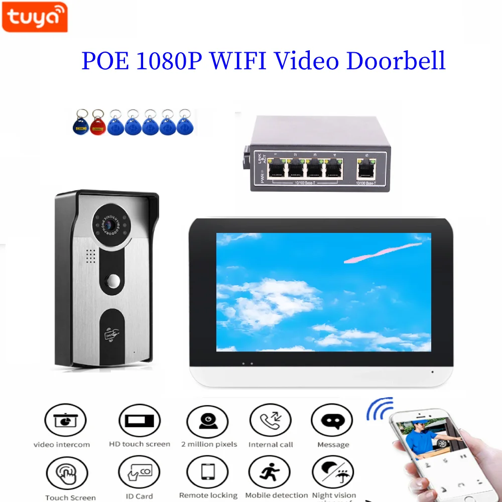 7 Inch WiFi Video Intercom Systerm Doorbell Camera POE Interphone Tuya Door Phone RFID APP Remote Unlock for Home Apartment