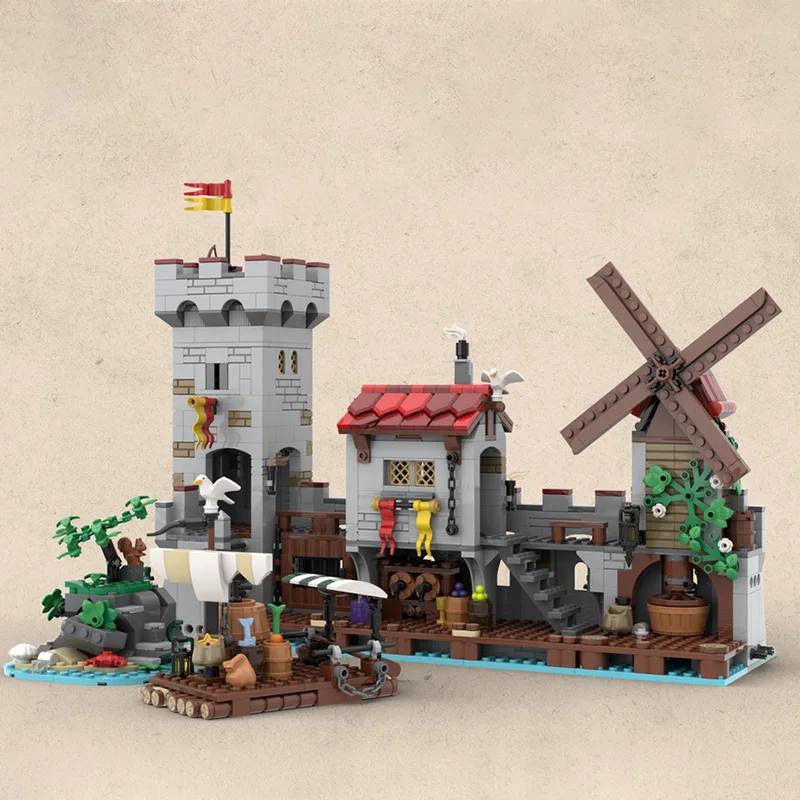 

1254pcs moc European Medieval Street View Seaside Market model DIY creative ideas Retro child Toy Assembly Puzzle Birthday Gift
