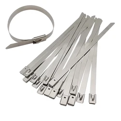 20Pcs 7.9mm Stainless Steel Self-Locking Cable Ties Metal Zip-Exhaust Multifunctional Locking Cable Tie Lenght 100/200/300/400mm